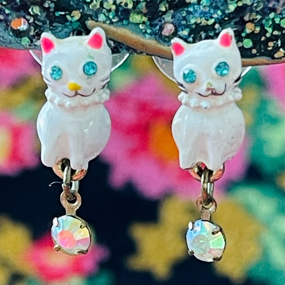 Tiny Betsy Johnson Kitten Earrings